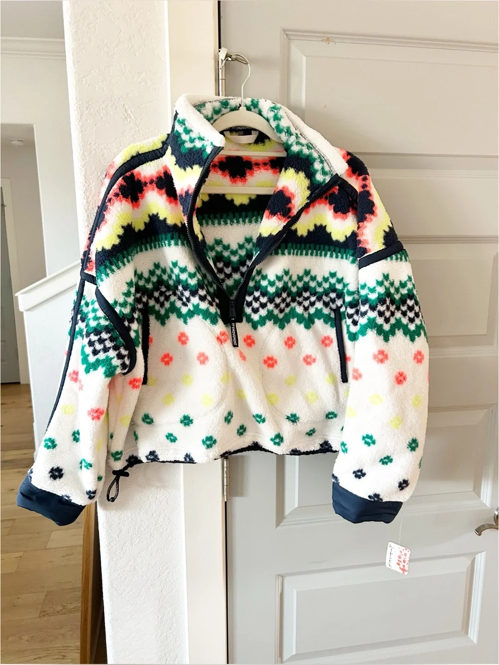 NWT Free People Mountain High Fleece Jacket Isle Knit Ivory Combo